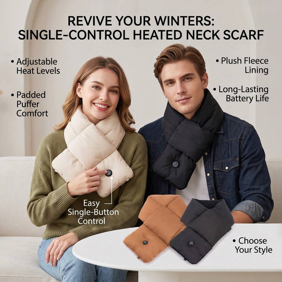 Unisex Single-Button Heated Scarf, Plush Lining Electric Neck Warmer, Winter Outdoor Warm Neck Wrap, Christmas Gift For Parents, Family And Friends (Power Bank Not Included)