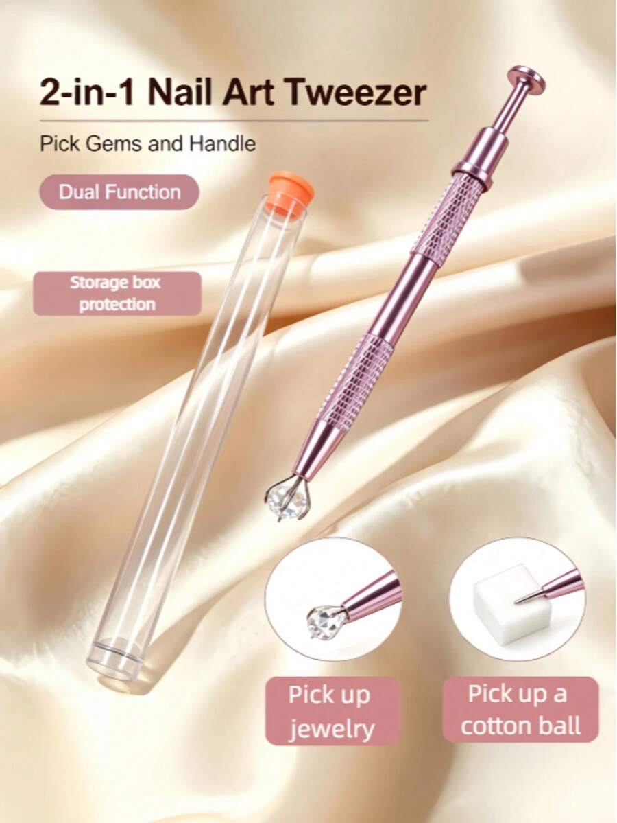Professional Diamond Grip Picking Tool With 4-Claw Ball Claw, Body Piercing Tool, Tattoo Accessory, Stainless Steel Pearl Grabber, Jewelry Making Tool, 1pc/Pack, 4-Claw Rhinestone Grabber, Crystal Pointed Tip Tweezers