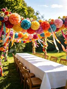 12 Pieces Or 6 Pieces Or 1 Piece Of Colorful Paper Flower Balls, Suitable For Hanging Decorations, Wedding Items, Ceiling Decorations, Outdoor Decorations, Birthday Parties, Country Weddings, Graduation Ceremonies, Mother's Day, Spring And Summer Decorations - Multicolor - View 5