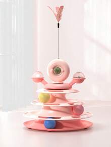 Sweet Orange Pink Multi-Layer Plastic Rotating Windmill Cat Toy (Includes Teaser Wand + Cat), Cute Solid Color Round Non-Slip Detachable Washable Cat Turntable Teaser Ball Toy, Suitable For Indoor Interaction, Daily Play And All-Season Use Cat Toys Cat Accessories Cat Stuff Dog Stuff - Multicolor - View 14