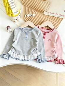 2pcs/Set Girls Long Sleeve T-Shirt Autumn New Style Top Baby Clothes Cute Children's Autumn Outfit Pretty - Multicolor - View 1