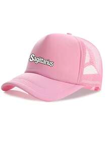 1Pc Women 12 Zodiac Signs Trucker Hat, Pink Breathable Mesh Back Baseball Cap, Adjustable Snapback Sun Hat, Party Festival Streetwear Accessory,Gift - Pink - View 8