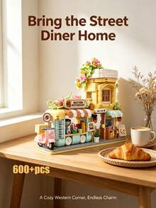 City Architecture Miniature Building Blocks Model, Panda Tea House, Western Restaurant, Spring Flower Shop 2-Story Building, Suitable For Adults To Relieve Stress And Reduce Anxiety, Interesting Adult Game Set, Creative Home Scene Puzzle, Perfect Birthday Gift, Exquisite Bedroom Construction Model (With Stickers) - Multicolor - View 9