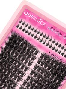 Queenice 232片 D捲度貓眼簇裝假睫毛，左右眼適用，下睫毛 80D 100D DIY 單簇加厚柔軟輕盈套組，適合初學者，日常居家、派對、旅行、音樂節，漫畫風睫毛，完美搭配萬聖節妝容 - D - 查看 3