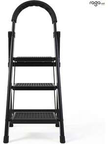 Escalera De Tijera De 3 PeldañOs, Escalera Tubular, Escalera Plegable Hecha De Acero Inoxidable, Escalones Y Patas Antideslizantes, Altura 111cm Color Blanco (3 PeldañOs) - Negro - Ver 4