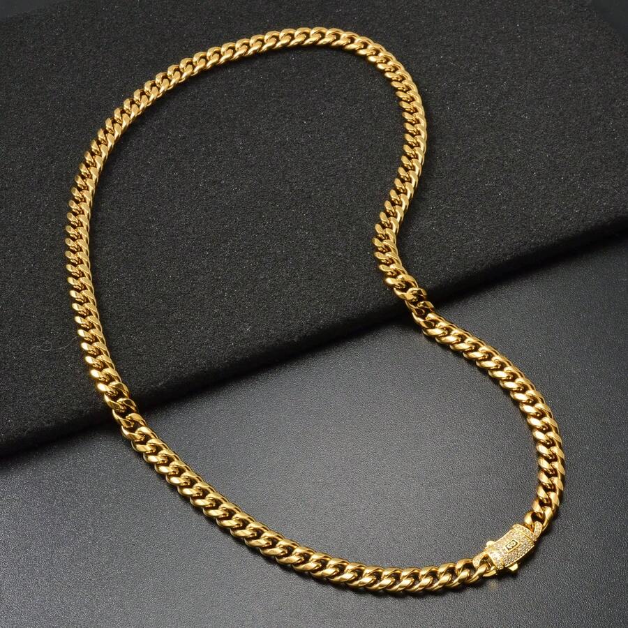 Thick 18K Gold Plated Stainless Steel Zirconia Cuban Link Chain Necklace For Men,Hip Hop Style Statement Daily Wear Jewelry Gift - Gold - View 1