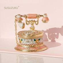 1pc Hand-Painted Pink Telephone Figurine Jewelry Box, Vintage Enamel Jewelry Box With Hinged Lid, Small Keepsake Storage Box Suitable For Rings And Earrings, Unique Home Decor Gift For Family - Multicolor - View 12