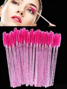 50/100/200/400/500 Pieces Of Crystal Rod Eye Black Brush, Crystal Eyebrow Brush For Eyelash Extension, Rose Red Mascara Brush With Container - Hot Pink - View 8