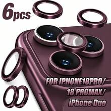 XINHONGYU 6片深櫻桃紅手機 18 Pro Max/18 Pro 相機鏡頭保護膜，相容 Phone 17 Pro Max，防摔防刮，適配手機殼，易安裝，9H 鋼化玻璃材質，相機保護配件，適用 17Pro Max/17Pro/17Air/16Pro Max/16Pro/16Plus/16/15/14/13/12/11，手機配件，亦適合作為送給親友的禮物 - 6件 - 查看 1