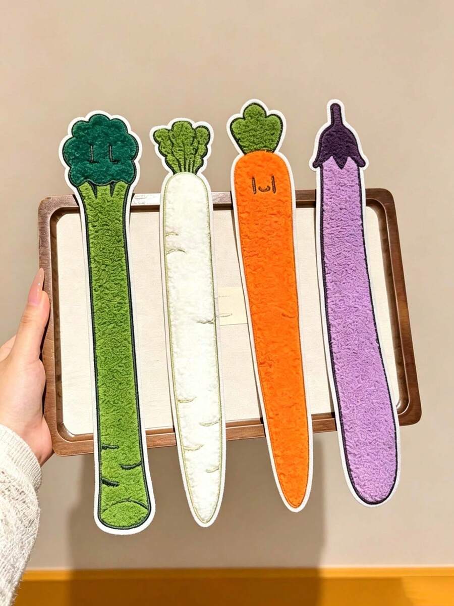 1/4pcs Women's Funny Expression Vegetable Bangs Stickers, Magic Tape Hair Tidy Tool For Face Washing And Makeup, Plush Soft Cute Girl Daily Side Hair Decoration - Multicolor - View 1