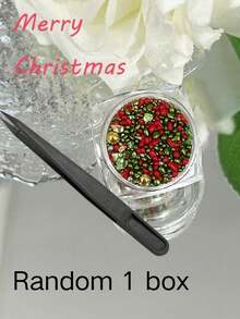 1 Box Fall Autumn Christmas Red Green Gold Mixed Color Round Beads Nail Art Decor, Colorful Mixed Small Beads + Metal Flakes, Holiday Atmosphere, DIY Wearable Nails Nail Salon Style Versatile Nail Decoration - Multicolor - View 5