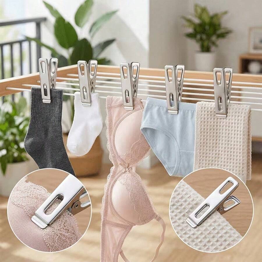 10/20/30/40pcs Heavy Duty Stainless Steel Clothes Pegs - Non-Slip Rust-Proof Clips, Suitable For Laundry, Plants And Projects | Durable Indoor/Outdoor Drying Tool, Multi-Functional Storage Solution, Strong Rust-Proof Spring, Perfect For Home, Office And Garage, Clothes Pegs - View 1