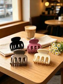 4pcs/1pc 4.5cm/1.77in Medium Hair Claw Clips, Black, Pink, Cream And Khaki Solid Color Minimalist Hair Accessories For Daily And Party Wear - Multicolor - View 3