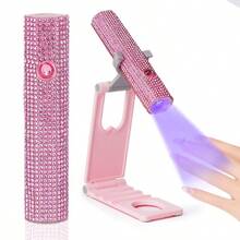 GANLAIX 1pc Rhinestone Decorated Nail Lamp, USB Rechargeable LED Nail Light - Fast Curing And Durable, Pink Diamond, Suitable For Home And Salon Use, Rechargeable Nail Lamp, Ideal Gift, Holiday Gift, Rechargeable Nail Light, Handheld Nail Lamp, Adjustable Arm And Multi-Function Stand - Multicolor - View 9