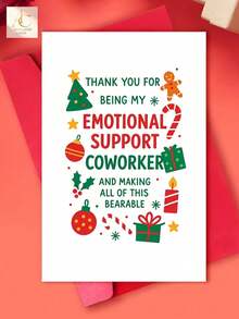 OBOVAY Colorful Doodle Christmas Greeting Card Covered With Gingerbread Man, Candy Cane, Bauble And Gift Illustrations, Sincere Thank-You Text Appreciating Coworker, Blank Inner Space For Seasonal Gratitude - View 1