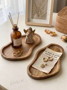 1pc Nordic Style Minimalist Creative Rosewood Tray, Jewelry Tray, Fashion Entryway Key & Sundries Storage Rack, Desktop Aromatherapy Candle Holder, Entryway Wooden Tray, Key & Jewelry Storage Rack, Birthday Gift - Acacia - View 1