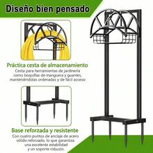 Black Iron Garden Hose Holder With Storage Basket, Outdoor Organizer With 4 Anchor Points And Rust-Resistant Coating, 108cm Height - Negro - View 5