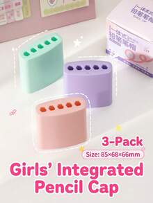 3pcs 2-In-1 Pencil Cap & Pen Holder Set, Upright Desktop Tip Protector Covers For Ages 3+, Kindergarten, Elementary Kids & School Supplies - Multicolor - View 8