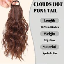 High Ponytail Wig With Water Wave Braided Twist, Cloud Perm Waterfall Half-Up Short Hair Fake Ponytail - Black - View 3