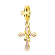 1Pc Mixed 18k Gold Plated Symbol Charms For Bracelet NecklaceDiy Jewelry Bead Pendant Large Hole CZ Hamsa Hand Cross Pattern Angel Daily Wear - Gold - View 16