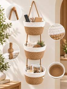 1pc 3-Tier Bohemian Style Wall-Mounted Bathroom Storage Basket, Large Capacity Space-Saving Design, Can Store Towels, Toiletries, Books, Remote Controls And Various Household Items, Christmas, Room Decor, Christmas>Decor, Squishy, Personalized Gift (Random Style) - Multicolor - View 2