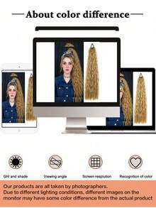 24Inch Synthetic Long Curly Ponytail With Elastic Hair Rope Hair Extensions Fashionable Daily Use Party Hair Accessories Synthetic Long Soft-Touch Fake HairPieces Ponytail Extensions Corn Curly High Temperature Fiber Hair Extension For Women Daily - Multicolor - View 6