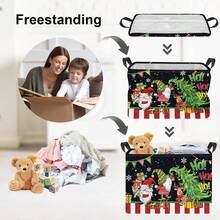 1pc Christmas Gnome HO HO HO Print Storage Basket With Handle, Collapsible Rectangular Fabric Storage Bin, Home Decor Organizer For Bedroom Closet - Black - View 5