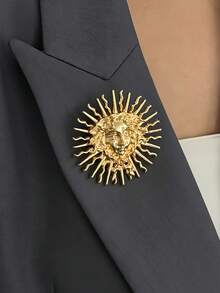1pc Metal Sun Goddess Brooch, Geometric Golden Coral Lapel Pin, Versatile Decoration For Suit - Gold - View 6