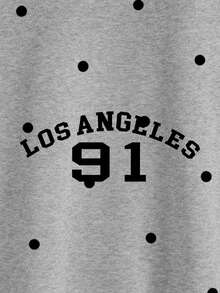 Tween Girls Los Angeles 91 Letter Polka Dot Hoodie + Black Flare Pants Set, Preppy Style - Multicolor - View 8