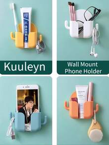 Wall-Mounted Phone Holder Charging Stand, Multifunctional Creative Wall-Mounted Remote Control Storage Box, Wall-Mounted Phone Charging Hook Storage Box, Bedside Phone Charging Organizer, Random Color, Home Decor Room Ornament - Multicolor - View 4