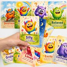 36 thẻ cảm xúc tiếng Anh hình quái vật màu nước dễ thương, thẻ flashcard biểu cảm cảm xúc nhiều màu cho trẻ em, thẻ gợi ý từ vựng tiếng Anh vui nhộn trang trí lớp học, tương tác cha mẹ và con cái, quà sinh nhật cho trẻ em - Nhiều màu - Xem 2