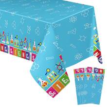 1pc/3pcs Fun Science Experiment Theme Disposable Plastic Tablecloth, Suitable For Science Theme Birthday Party, School Event, Children's Party, Study Tour Activity Party Decoration 137*274cm - Multicolor - View 1