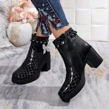 Women's Bow Decor Casual Versatile Comfortable Ankle Boots For Daily Wear - Black - View 15