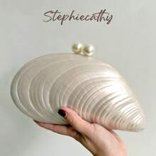 STEPHIECATHY 女款時尚奢華優雅壓克力手拿包，磁吸開合，貝殼造型長鏈手提包，適合婚禮、晚餐、派對、舞會與宴會的晚宴包 - 米色 - 查看 2