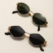 FIYLROG 1 Pair Men's Gold Frame Oval Tinted Lens Full Metal Fashionable Glasses, Suitable For Driving And Business Use - Multicolor - View 12