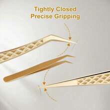 1pc Precision Fiber Tip Tweezers, For Eyelash Extensions, Diamond Texture Non-Slip Premium Gold Stainless Steel - Gold - View 3