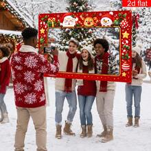 1PC 2D Flat Christmas Fun Photo Frame Party Banner – Santa, Reindeer, Snowman & Tree Cut‑Out Photo Design. Perfect Christmas Party Photo Check‑In Prop. Polyester. - View 2