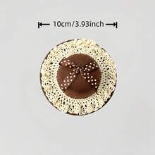 1pc Vintage Mini Fascinator Hair Clip, Brown Ruffle Lace Polka Dot Bow With Retro Key Decor, Small Party Hair Accessory For Cosplay And Tea Party - Multicolor - View 3