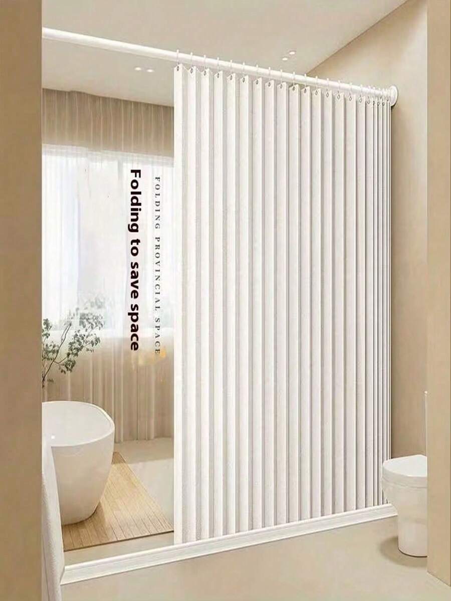 1pc Fashionable Foldable Door Curtain - With Heat Insulation Function, Made Of Textured Polyester Fiber Material, Comes With Installation Hooks, Suitable For Living Room, Bedroom Or Kitchen, Can Be Used To Create Private Space Or As Room Decoration Curtain. Belongs To Modern Style Curtain, Made Of Polyester Fiber, Suitable For Use As Living Room Curtain. - Multicolor - View 1