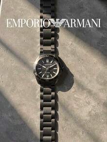 Armani Men's Sports Style Steel Band Wristwatch, Black Round Textured Dial, Rotating Bezel, Analog Quartz Watch, Business Casual, Office, Daily Wear, Unique Gift - one-size - View 5