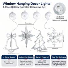4pcs Acrylic Christmas Suction Cup Window LED Lights, 4 Styles Snowflake Bell Tree Star, Warm White & Color Changing, Battery Operated (Batteries Not Included), Indoor Window Christmas Party Holiday Decoration - 4-piece Set - View 6