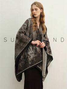 1pc Women's Solid Color Polyester Warm Versatile Elegant Casual Shawl For Daily Use - Black - View 6