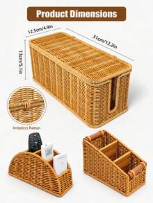 1/3pcs Desktop Power Strip Storage Box, Woven Texture, Nordic Country Style Plastic Material, Suitable For Bedroom, Can Store Power Outlets And Cables, Living Room Decor, Autumn Home Decoration, Halloween, Christmas - Brown - View 6