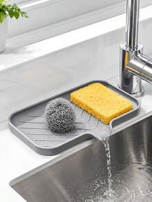 1pc Silicone Soap Dish With Drainage - Anti-Splash, Non-Slip Countertop Mat For Kitchen & Bathroom Sinks,Non-Slip Kitchen Mats For Sink Side, Natural And Hygienic Kitchen Essential For Home And Kitchen Room Decor, Part Of Your Cozy Fall& Winter Styles And Christmas Decorations - A - View 2