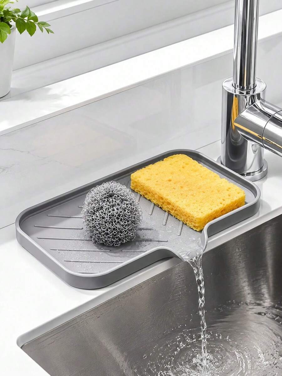 1pc Silicone Soap Dish With Drainage - Anti-Splash, Non-Slip Countertop Mat For Kitchen & Bathroom Sinks,Non-Slip Kitchen Mats For Sink Side, Natural And Hygienic Kitchen Essential For Home And Kitchen Room Decor, Part Of Your Cozy Fall& Winter Styles And Christmas Decorations