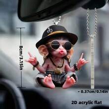 Cute Hip Hop Monkey Car Rearview Mirror Hanging Ornament, 2D Flat Pendant Decoration, Universal For Car, Backpack, Keychain - A - View 2