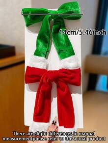 2pcs Christmas Large Bow Hair Clips, Red & Green Plush Ribbon Top Clips, Christmas Atmosphere Back Head Hair Accessory For Photos, Suitable For Christmas Party, Holiday Photos, Dating, Christmas Outfit, Gift - Red + Green (2 Pieces) - View 3