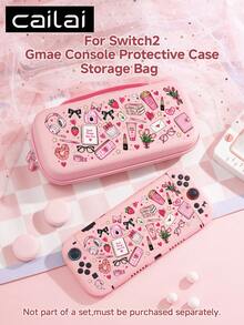 Cailai Watercolor Hand-Painted Illustration Sweet Cool Girl Style Pattern Switch Console Protective Case, Compatible With Switch OLED And Switch Console, Made Of Soft TPU Material, No Disassembly Required, Anti-Drop And Dust-Proof, Ideal Gift Compatible With Switch Gamers, Elegant And Cute Switch Console Protective Case, Switch 2 Storage Bag/Dock Shell. - View 1