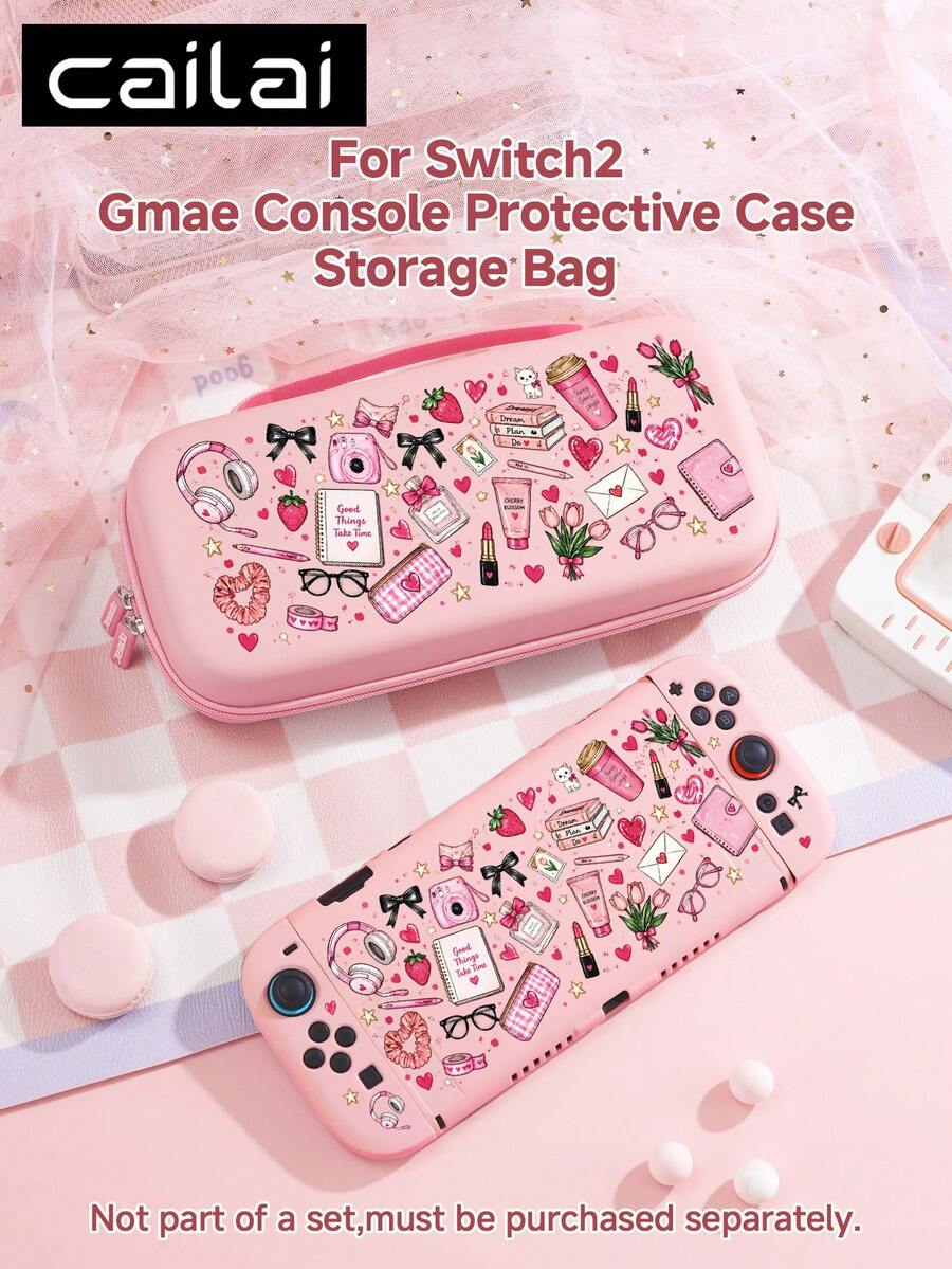 Cailai Watercolor Hand-Painted Illustration Sweet Cool Girl Style Pattern Switch Console Protective Case, Compatible With Switch OLED And Switch Console, Made Of Soft TPU Material, No Disassembly Required, Anti-Drop And Dust-Proof, Ideal Gift Compatible With Switch Gamers, Elegant And Cute Switch Console Protective Case, Switch 2 Storage Bag/Dock Shell. - View 1