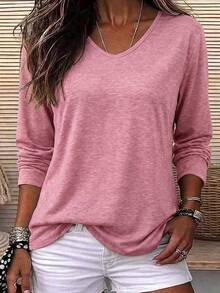 Women's Cherry Pattern Casual Versatile Daily Long Sleeve T-Shirt - Pink - View 1